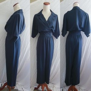 NEW ELIZA J Navy SURPLICE Notch COLLAR Button DETAIL Short-Sleev CROP JUMPSUIT 8